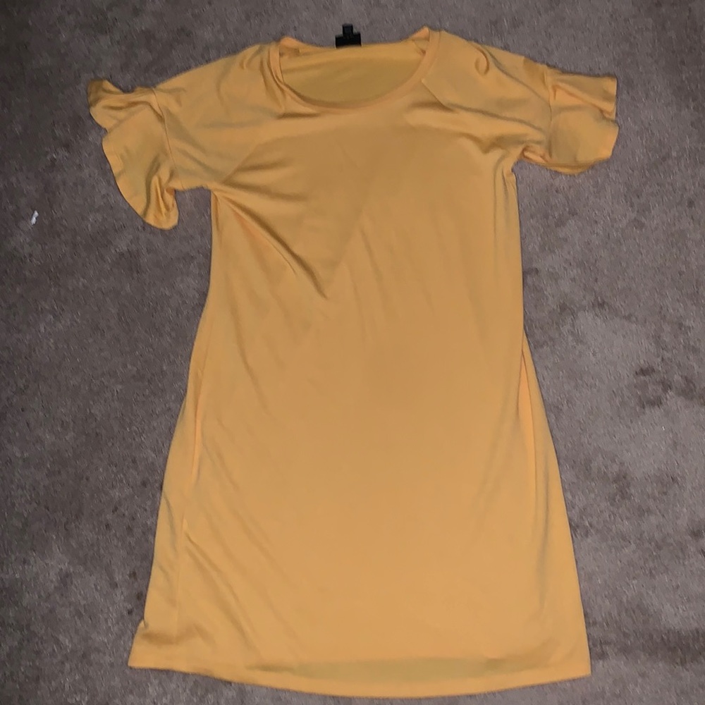 Yellow T-Shirt Dress w/ Ruffled Sleeves